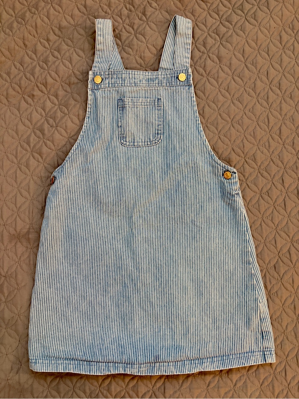 Max Studio Blue-Striped Denim Overall Dress with Front Pocket | Girl’s Size 8
